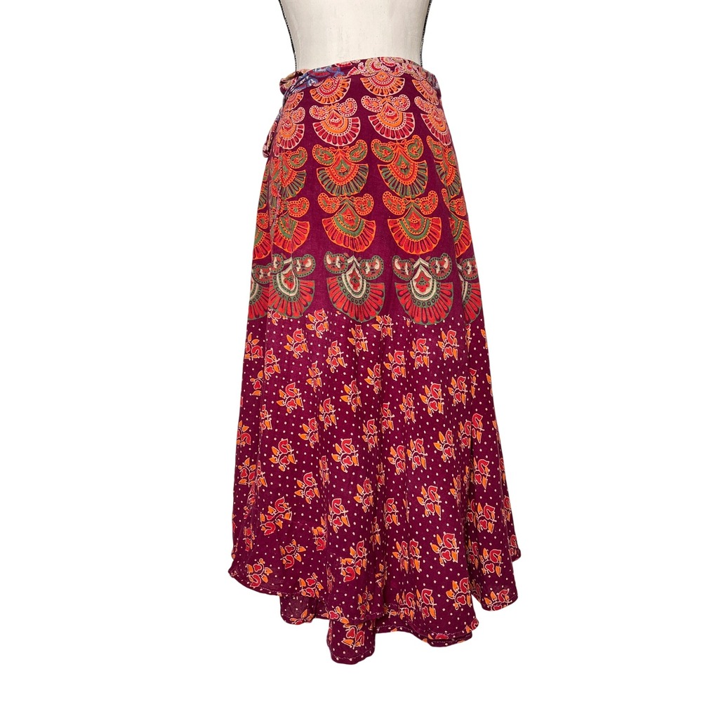 Boho Wrap Midi Skirt Burgundy Floral Block Print Tie Waist Handmade Look
Cotton - Picture 3 of 7